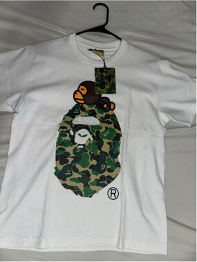 Men's A Bathing Ape Bape Logo Graphic Tee, Size L, White/Green